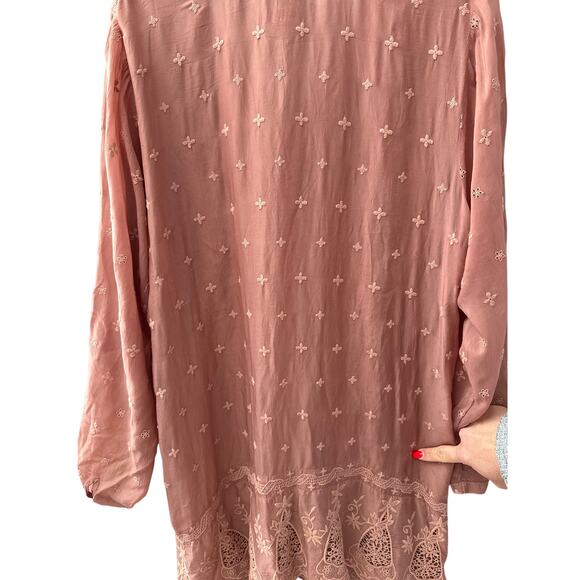 Johnny Was Plus V-Neck Embroidered‎ Tab Sleeve Midi Dress Dusty Rose Size 2X - Picture 4 of 12